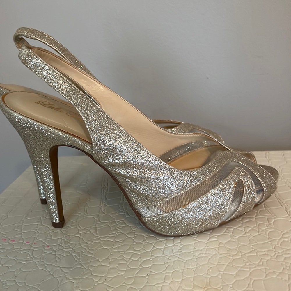 Sparkly gold sling back heels